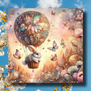 Cute Pastel Easter Bunny Egg Hot Air Balloon  Holiday Card