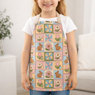 Cute Pastel Easter Bunny Flower Patchwork  Apron