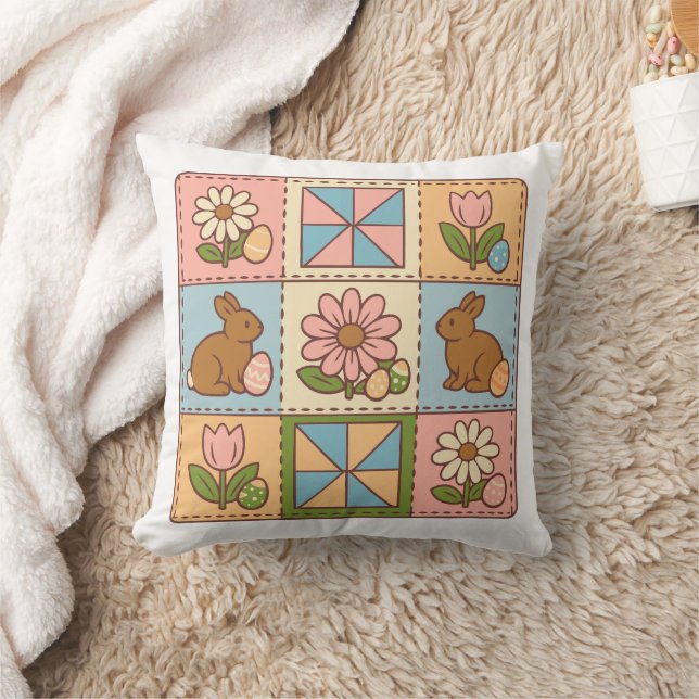 Cute Pastel Easter Bunny Flower Patchwork  Cushion (Blanket)