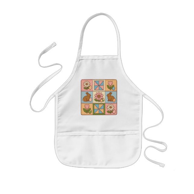 Cute Pastel Easter Bunny Flower Patchwork  Kids Apron (Front)