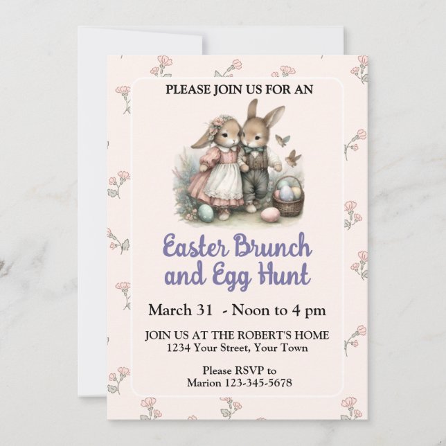 Cute Pastel Easter Egg Hunt and Brunch Invitation (Front)
