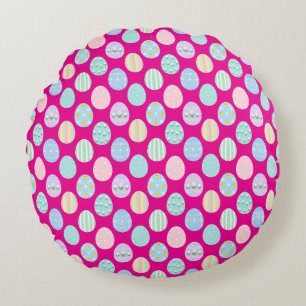 Cute Pastel Easter Eggs Pattern Round Cushion