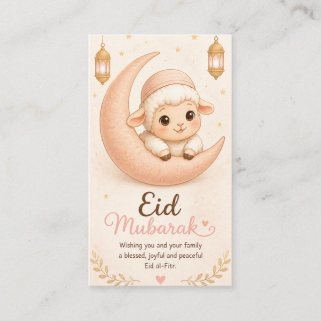 Cute Pastel Eid Mubarak Lamb Greeting Card (Front)