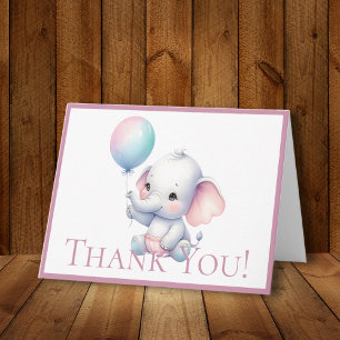 Cute Pastel Elephant Blush Mauve Border Thank You Note Card