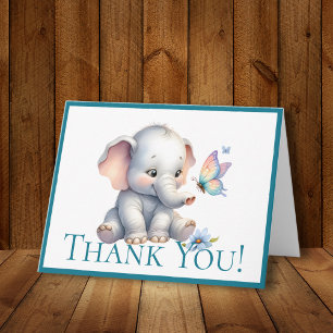 Cute Pastel Elephant Deep Teal Border Thank You Note Card