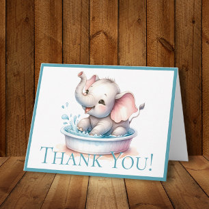 Cute Pastel Elephant Dusty Teal Border Thank You Note Card