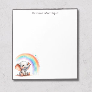 Cute Pastel Elephant Rainbow Border Name Nursery Notepad