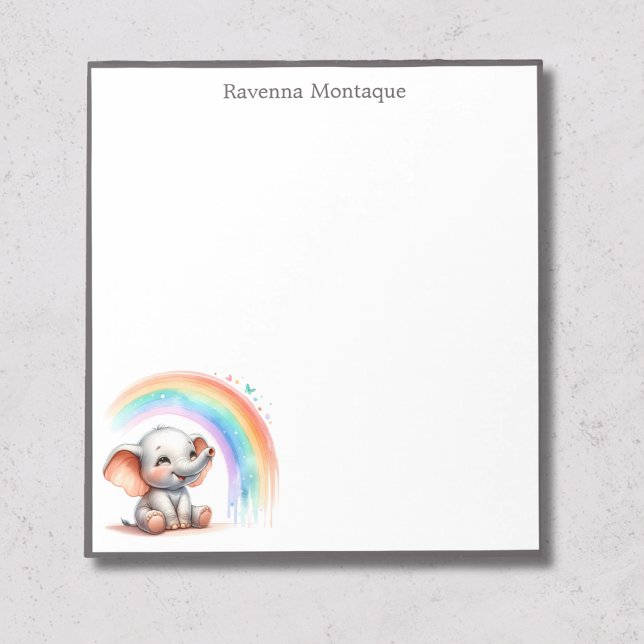 Cute Pastel Elephant Rainbow Border Name Nursery Notepad (Creator Uploaded)