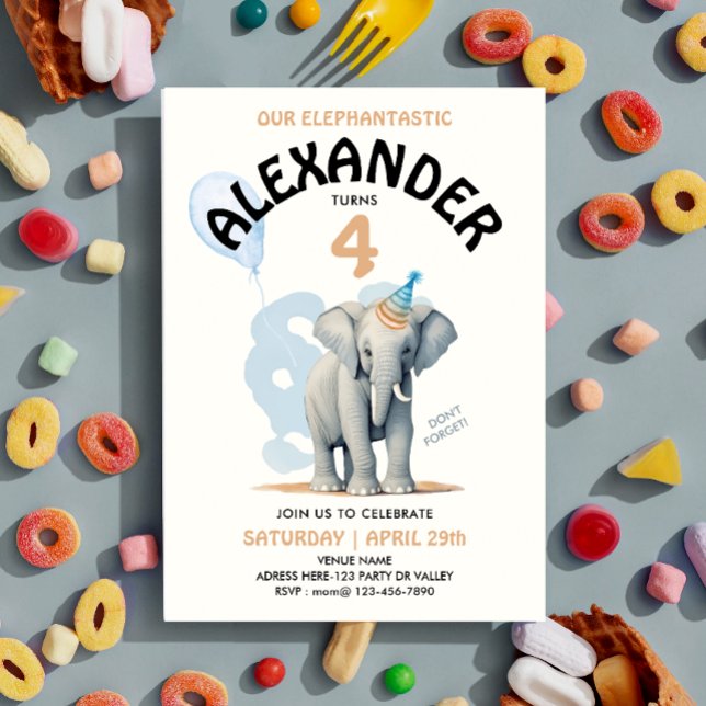 Cute Pastel Elephant Safari Zoo Boy Watercolor Invitation (Creator Uploaded)