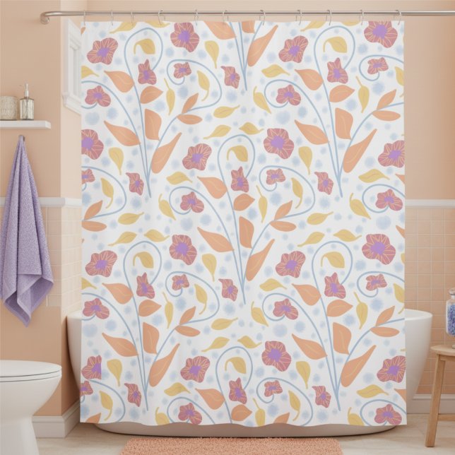 Cute Pastel Floral Flower Blue Pink Yellow Shower Curtain (Turn your bathroom into a floral daydream. Soft pastel hand drawn fantasy flowers.)