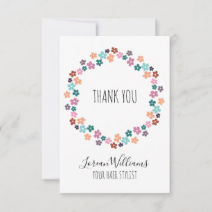 Cute Pastel Floral Hair Stylist Flower Wreath Thank You Card