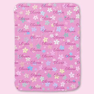 Cute Pastel Floral Pattern Custom Name Baby Blanket