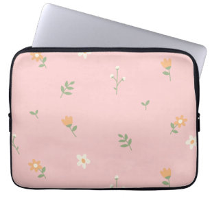Cute Pastel Floral Pattern on Pink Background Laptop Sleeve
