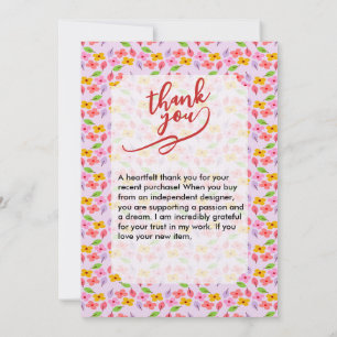 Cute Pastel Floral Pattern Soft Pink Girly Thank You Card