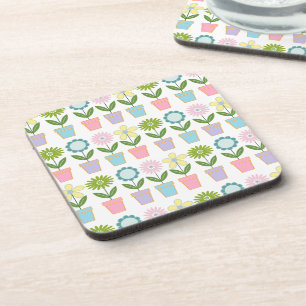Cute Pastel Flower Pots Pattern Coaster