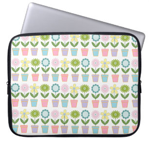 Cute Pastel Flower Pots Pattern Laptop Sleeve