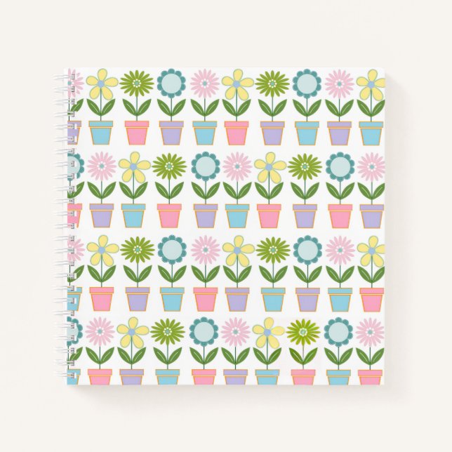 Cute Pastel Flower Pots Pattern Notebook (Front)