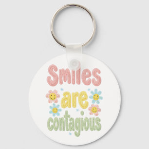 Cute Pastel Flower Smiles Are Contagious Key Ring