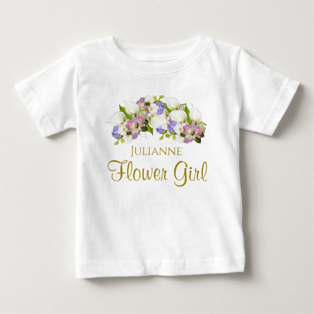 Cute Pastel Flowers Wedding Flower Girl Toddler Baby T-Shirt (Front)