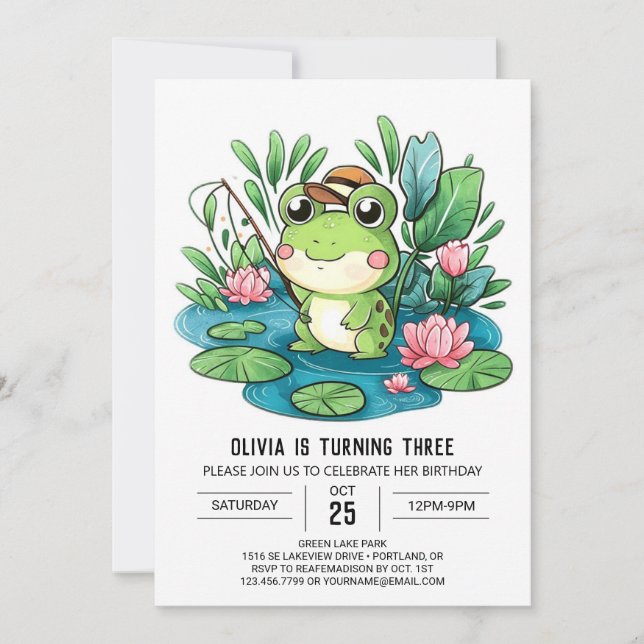 Cute Pastel Frog Digital Birthday Invitation (Front)
