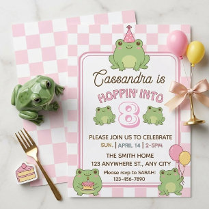Cute Pastel Frog Girl 8th Birthday Invitation