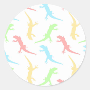 Cute Pastel Gecko Lizard Seamless Pattern Classic Round Sticker