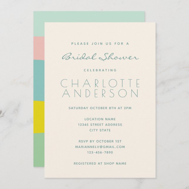 Cute Pastel Geometric Spring Mint Bridal Shower  Invitation (Front/Back)