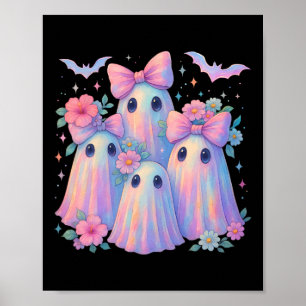 Cute Pastel Ghost Boo Crew Floral Matching Hallowe Poster