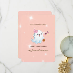 Cute Pastel Ghost Halloween Card Pink Spooky Gre