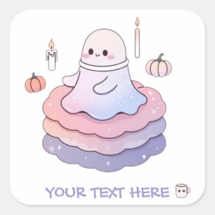 Cute Pastel Ghost Halloween Kawaii Pink and Purple Square Sticker