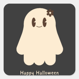 Cute Pastel Ghost Happy Halloween Square Sticker