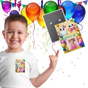 Cute Pastel Ghost Kids Birthday Party Button