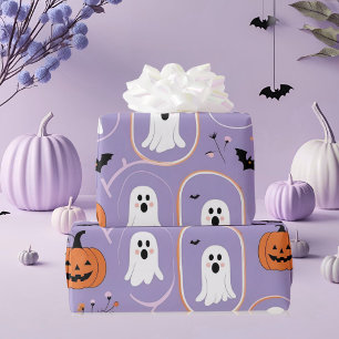 Cute Pastel Ghost & Pumpkin Halloween Wrapping Paper