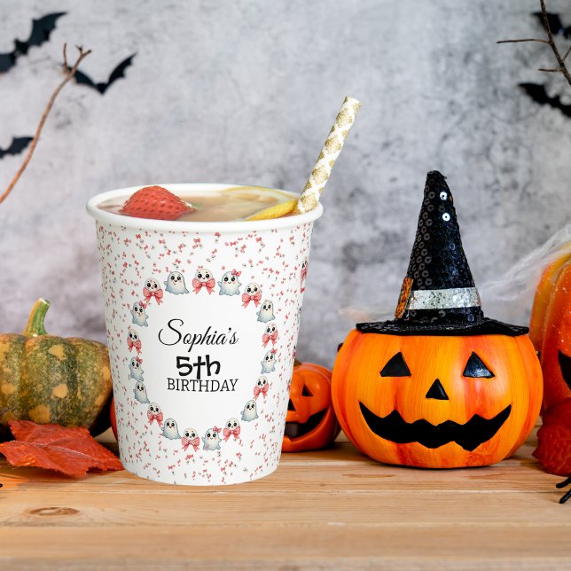 Cute Pastel Ghost Theme Customised Text Birthday Paper Cups (Creator Uploaded)
