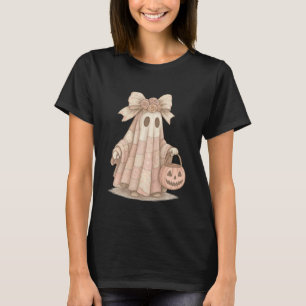 Cute Pastel Ghost with Coquette Bow Pumpkin Bucket T-Shirt