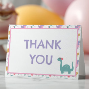 Cute Pastel Girl's Dinosaur Thank You Card