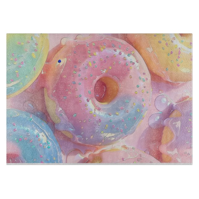 Cute Pastel Glazed Doughnuts Pattern Cutting Board (Front)