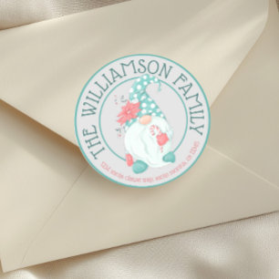 Cute Pastel Gnome Family Name Return Address Squar Square Sticker