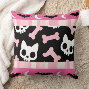 Cute Pastel Goth Halloween Cat & Bat  Cushion