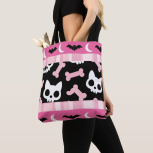 Cute Pastel Goth Halloween Cat & Bat  Tote Bag