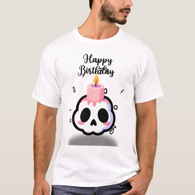 Cute Pastel Goth Skull Birthday T-Shirt (Front)