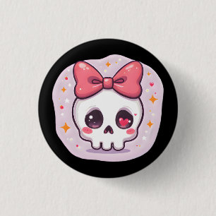 Cute Pastel Goth Skull with Bow 3 Cm Round Badge