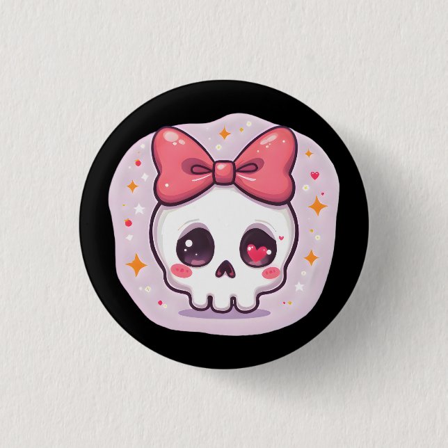 Cute Pastel Goth Skull with Bow 3 Cm Round Badge (Front)