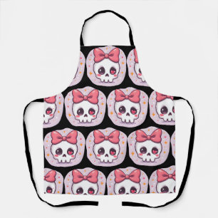 Cute Pastel Goth Skull with Bow Apron