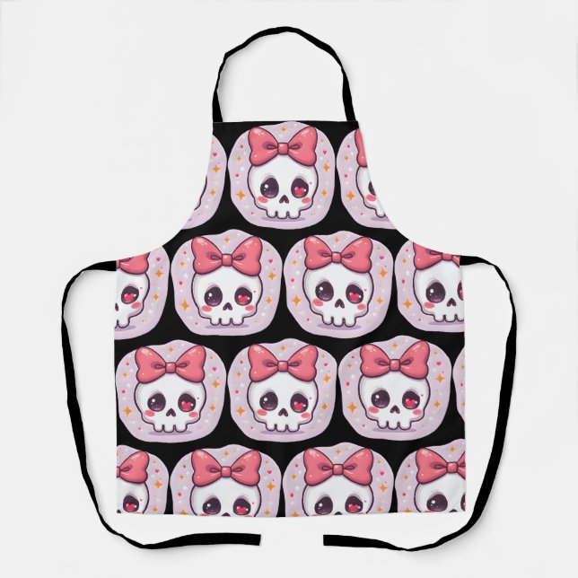 Cute Pastel Goth Skull with Bow Apron (Front)