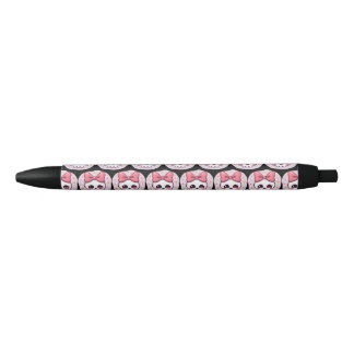 Cute Pastel Goth Skull with Bow Black Ink Pen