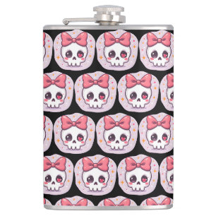 Cute Pastel Goth Skull with Bow Hip Flask