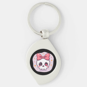 Cute Pastel Goth Skull with Bow Key Ring