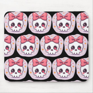 Cute Pastel Goth Skull with Bow Mouse Pad