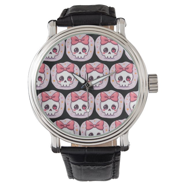 Cute Pastel Goth Skull with Bow Watch (Front)